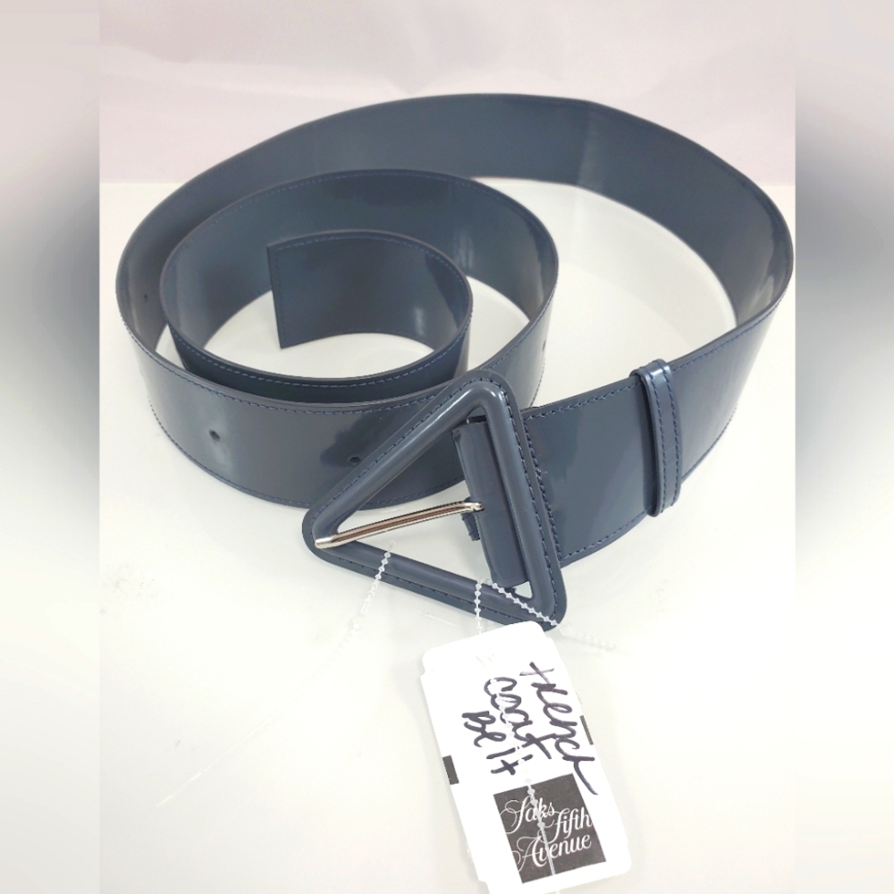 NEW BOTTEGA VENETA High Waisted Shine Triangle Leather Gray Trench Belt Sz Small - Picture 8 of 16